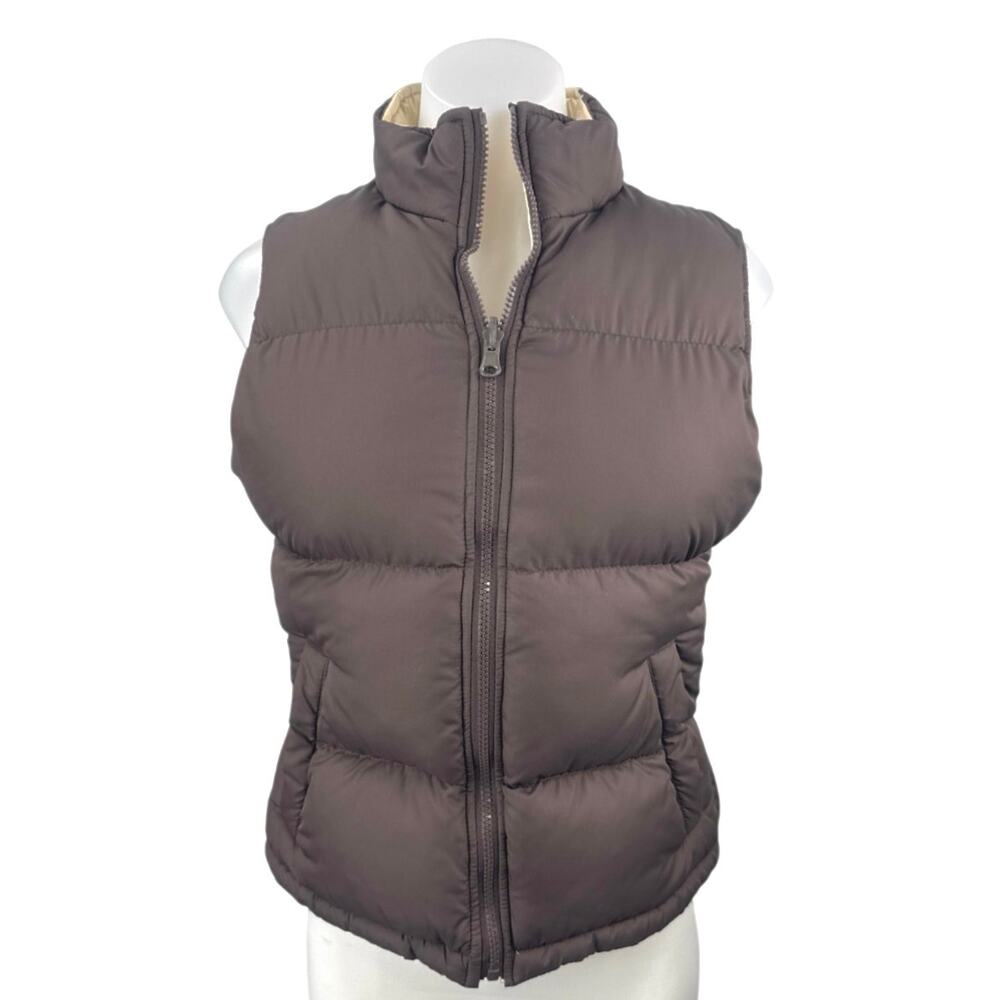 Big Chill Womens Brown Cream Reversible Zip Up Puffer Quilted Vest Jacket Size 8